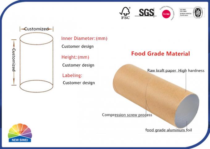 Tubo de empacotamento de papel do cilindro do produto comestível com liberais feitos sob encomenda internos 1 da folha de alumínio