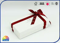 Red Ribbon Decorated Paper Custom Gift Box Hot Silver Stamping