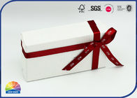 Red Ribbon Decorated Paper Custom Gift Box Hot Silver Stamping