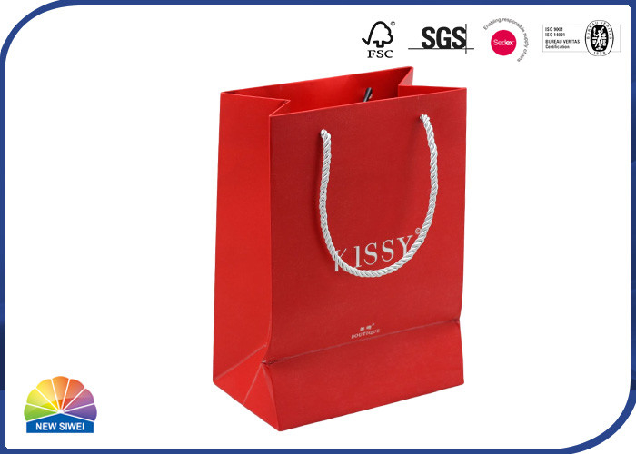 Cópia luxuosa 250gsm Art Paper Shopping Bags Silver que carimba com os punhos de nylon da corda
