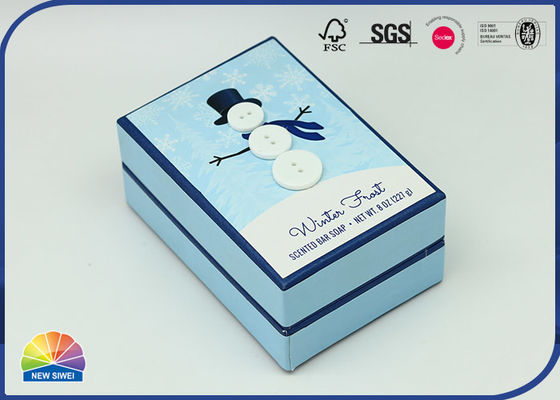 A caixa rígida de papel do ombro do boneco de neve 350gsm C1S abotoa-se decorado